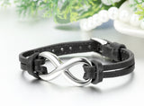 Boniskiss Stainless Steel Infinity Love Charm Leather Bracelet for Men Women Adjustable Fit 7 - 8.3 inch Black Brown White