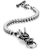 Boniskiss Biker Mens Gothic Style Stainless Steel Curb Chain Dragon Bracelet Toggle Clasp 9.4 Inch, Father's Day Gift