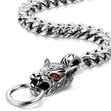 Boniskiss Gift for Dad Stainless Steel Mens Wolf Head Bracelet Vintage Gothic 8.7 Inches