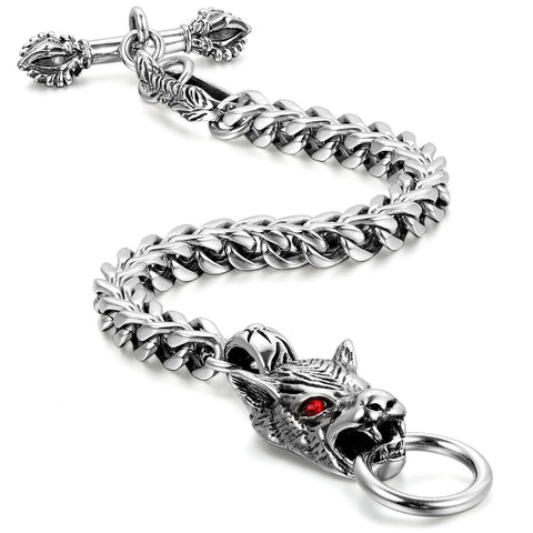 Boniskiss Gift for Dad Stainless Steel Mens Wolf Head Bracelet Vintage Gothic 8.7 Inches