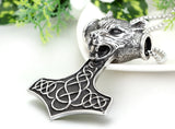 Boniskiss Stainless Steel Celtic Knot Wolf Thor Hammer Pendant Necklace for Men, 22" Chain, Silver Black Colour