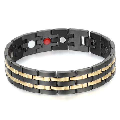 Boniskiss Exquisite Stainless Steel Link Chain Magnetic Bracelet Health Wristband for Men, 8.9"