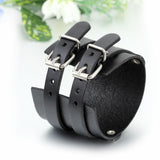 Boniskiss Punk Rock Mens Adjustable Wide Strap Belt Buckle Leather Bangle Cuff Bracelet