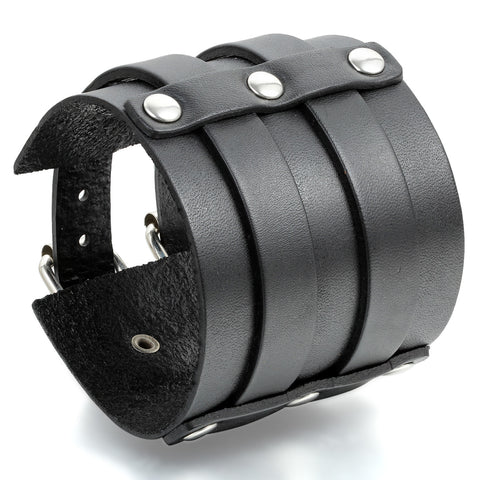 Boniskiss Punk Rock Mens Adjustable Wide Strap Belt Buckle Leather Bangle Cuff Bracelet