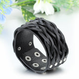 Boniskiss Men Women Punk Adjustable Wide Leather Wristband Cuff Wrap Bracelet Bangle