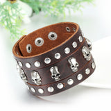 Boniskiss Unisex Gothic Punk Rock Style Skull Rivet Adjustable Wide Leather Wristband Cuff Wrap Bracelet Bangle