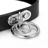Boniskiss Punk Gothic Handmade Double O Ring Leather Collar Necklace Adjustable