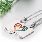 Boniskiss 2pcs Stainless Steel Matching Heart Rainbow Puzzle Pendant Necklaces for Gay & Lesbian Pride, Chains 18" and 22"