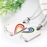 Boniskiss 2pcs Stainless Steel Matching Heart Rainbow Puzzle Pendant Necklaces for Gay & Lesbian Pride, Chains 18" and 22"