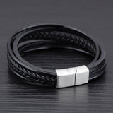 Boniskiss Stainless Steel Bracelet with Braided Leather Rope for Men