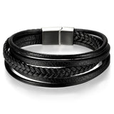 Boniskiss Stainless Steel Bracelet with Braided Leather Rope for Men