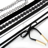 Boniskiss 5 Pieces Black Velvet Choker Necklaces Set Gothic Stretch Tattoo Choker Elastic Tassel Pendant Necklaces for Women Girls