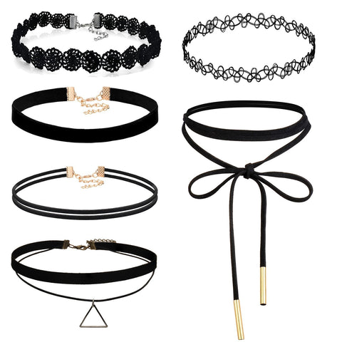 Boniskiss Velvet Choker Necklaces Set 6PCS Black