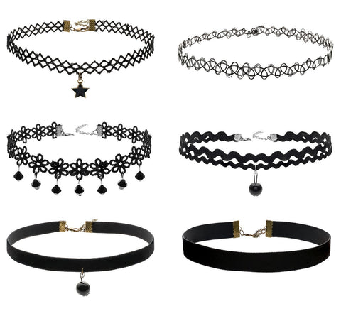 Boniskiss 6PCS Choker Necklaces for Women Black Velvet Lace Choker Collar Tattoo Necklace Pendant for Girls