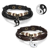 Boniskiss Yin Yang Couples Bracelet Leather Wrap Rope