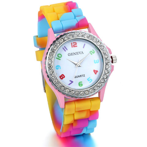 Boniskiss Girl Watch with Colorful Silica Gel Band