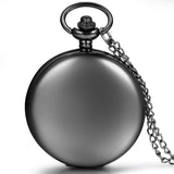 Boniskiss Classic Smooth Surface Black Tone Pocket Watch Necklace with 32 Inches Chain
