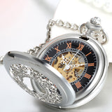 Boniskiss Classic Silver Hollow Floral Carved Roman Numerals Mechanical Pocket Watch with 15 Inch Chain