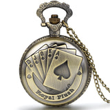 Boniskiss Steampunk Antique Royal Flush Poker Cards Pocket Watch with 31.5 Inches Chain for Women Men
