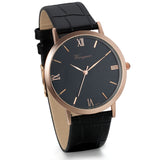 Boniskiss Classic Leather Strap Round Dial Clock Quartz Wrist Watch Black