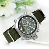 Boniskiss Men Analog Digital Dual Time Military Wrist Watch LED Multifunction Sport Watches Army Green