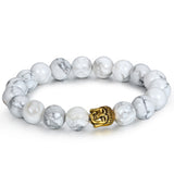 Boniskiss 10mm White Turquoise Beads Buddhist Bracelet Religious Hand Chain with Buddha Head Gold