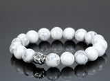 Boniskiss 10mm White Turquoise Beads Buddhist Bracelet Religious Hand Chain with Buddha Head Silver