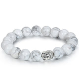 Boniskiss 10mm White Turquoise Beads Buddhist Bracelet Religious Hand Chain with Buddha Head Silver